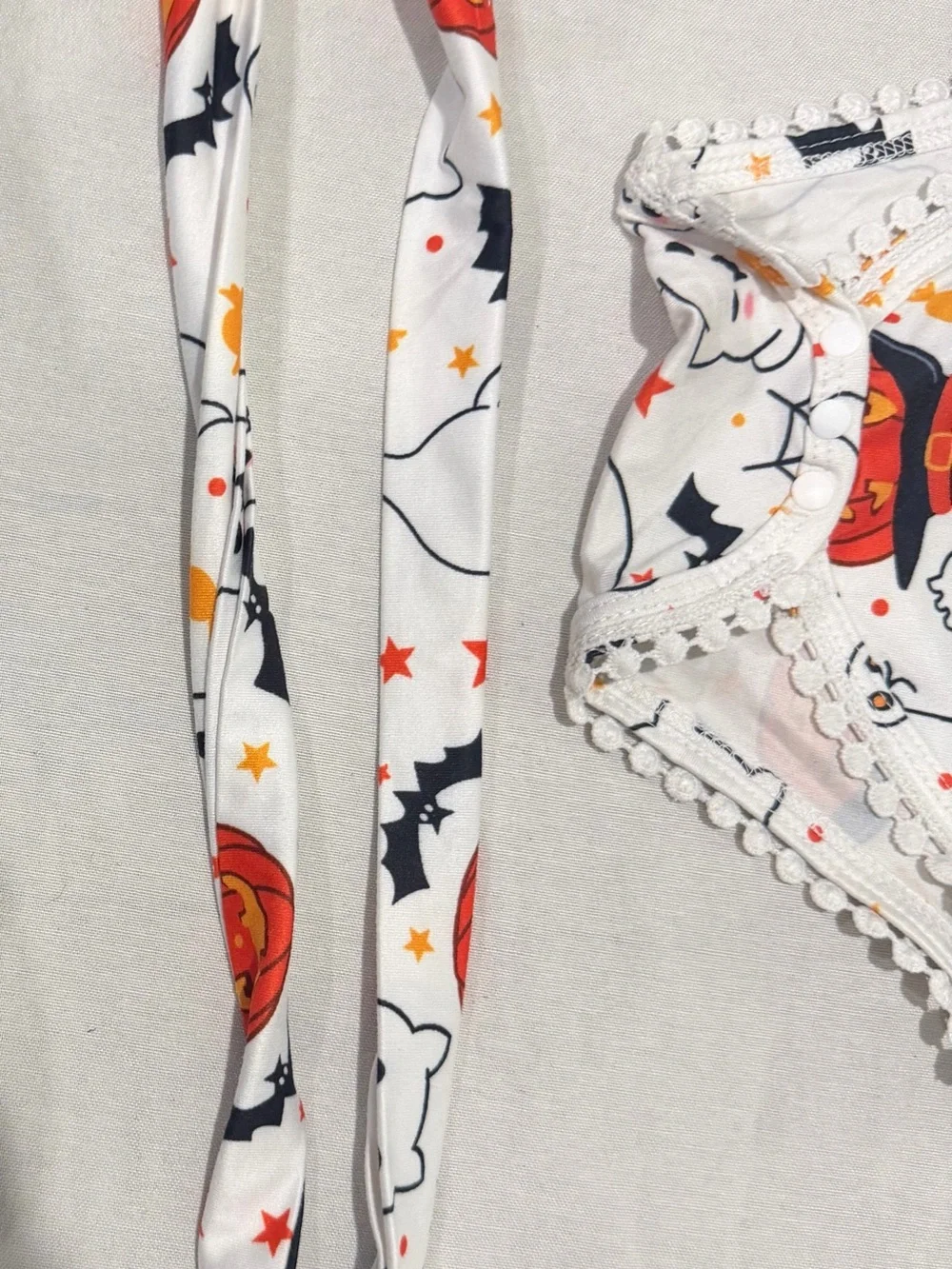 Cute Halloween Ghost Romper with head band for Kids - White with Orange & Black